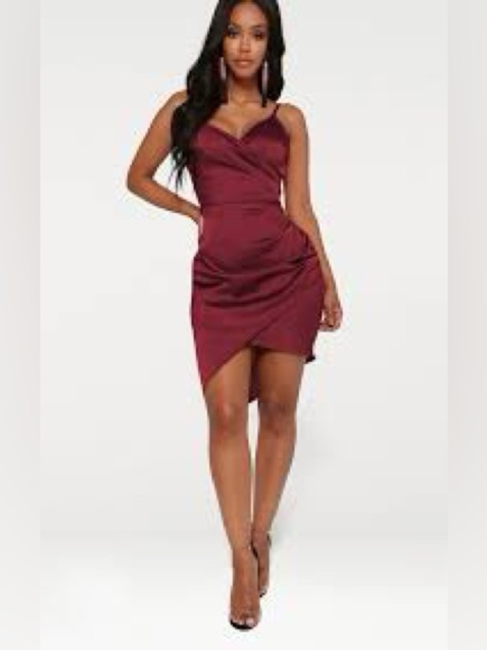 PrettyLittleThing Burgundy Satin Wrap Dress